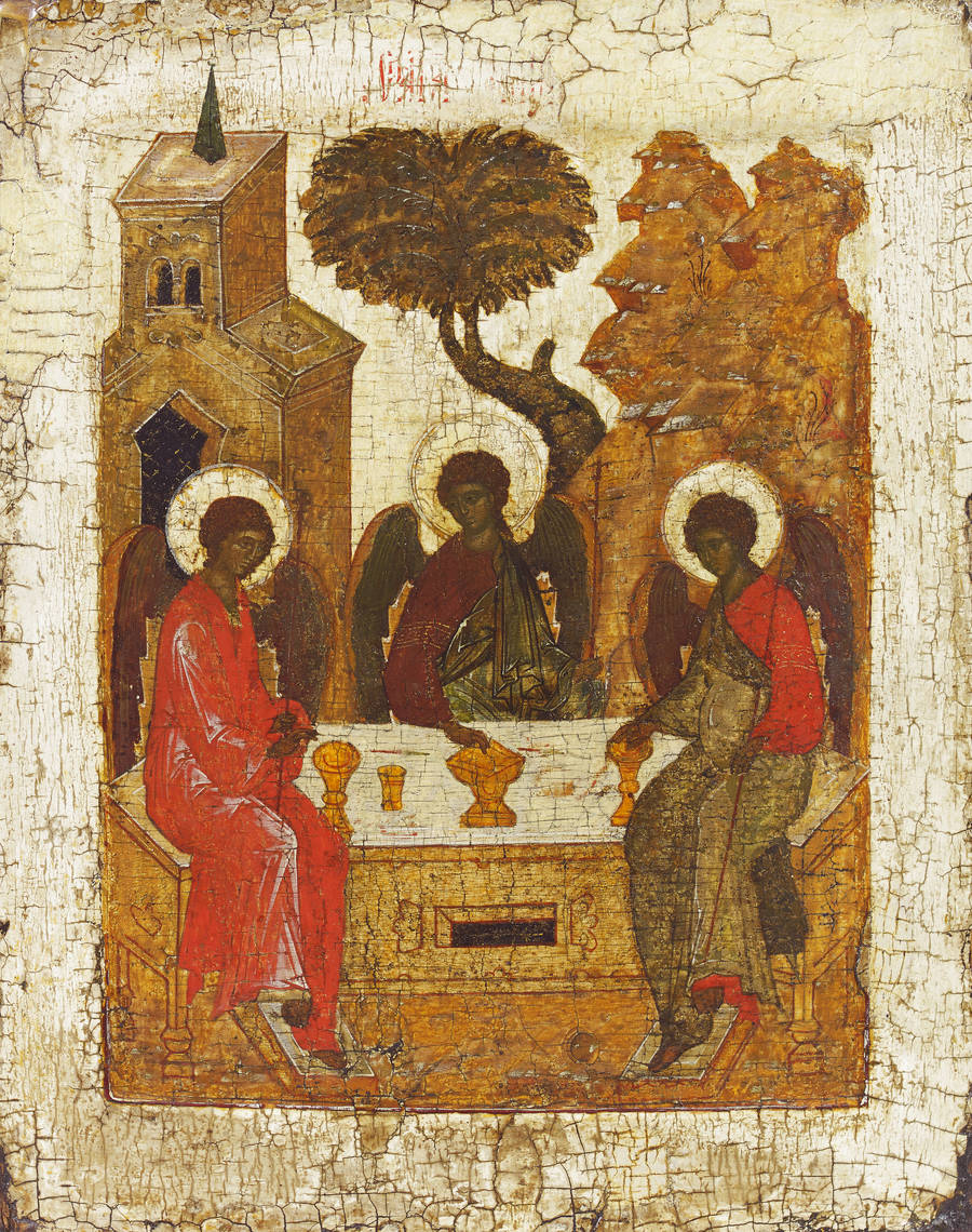 Detailed view: AZ14. Old Testament Trinity- exhibited at the Temple Gallery, specialists in Russian icons