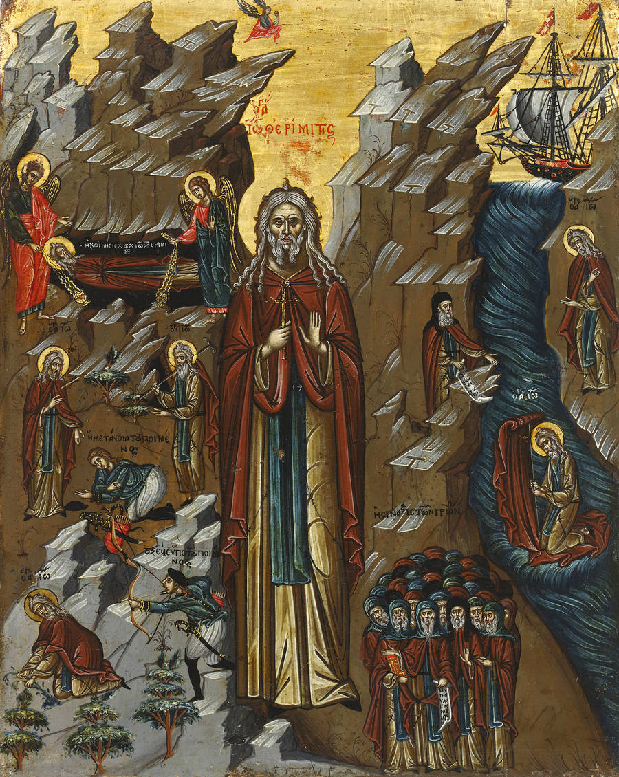 Detailed view: AZ03. Saint John the Hermit- exhibited at the Temple Gallery, specialists in Russian icons