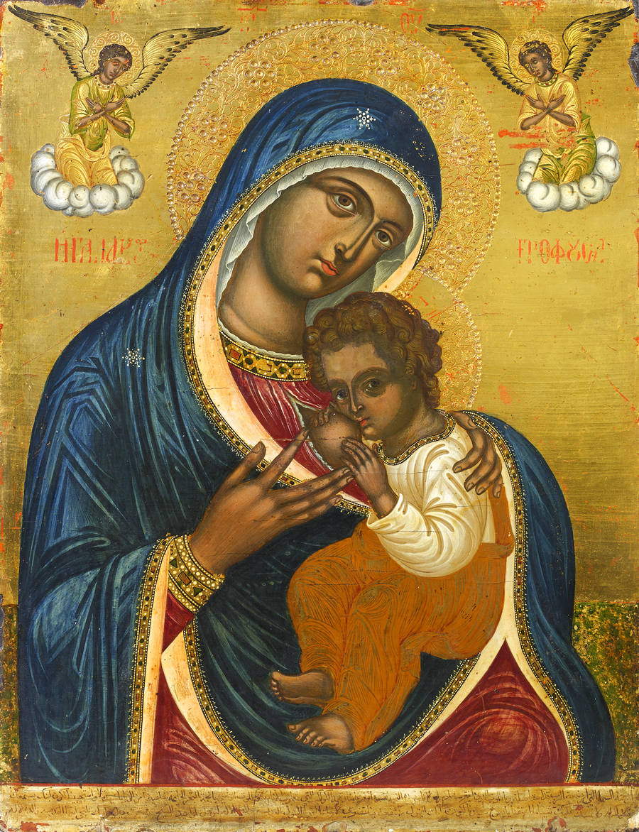 Detailed view: AZ04. Virgin and Child- exhibited at the Temple Gallery, specialists in Russian icons