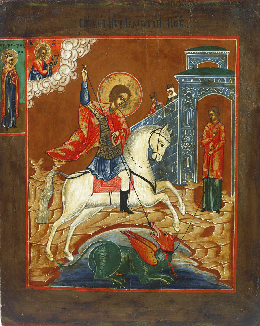 Detailed view: AZ10. Saint George and the Dragon- exhibited at the Temple Gallery, specialists in Russian icons
