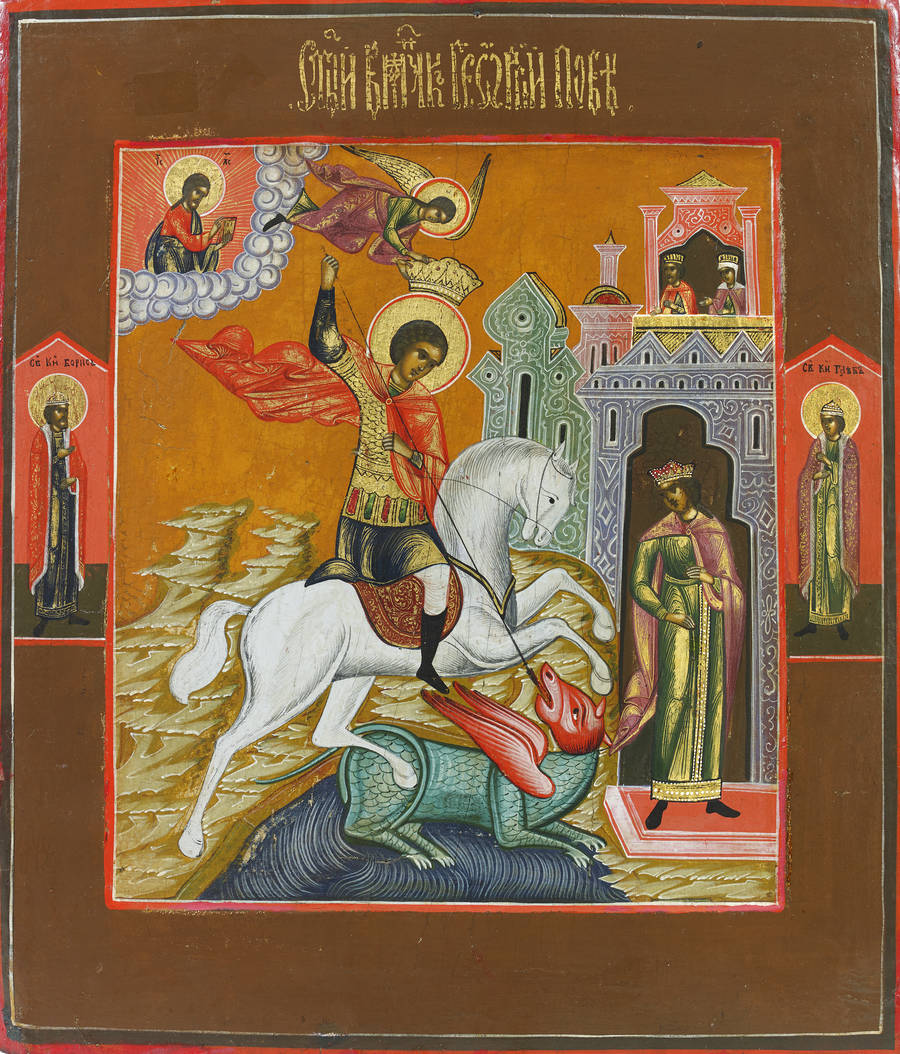 Detailed view: AZ11. Saint George and the Dragon- exhibited at the Temple Gallery, specialists in Russian icons