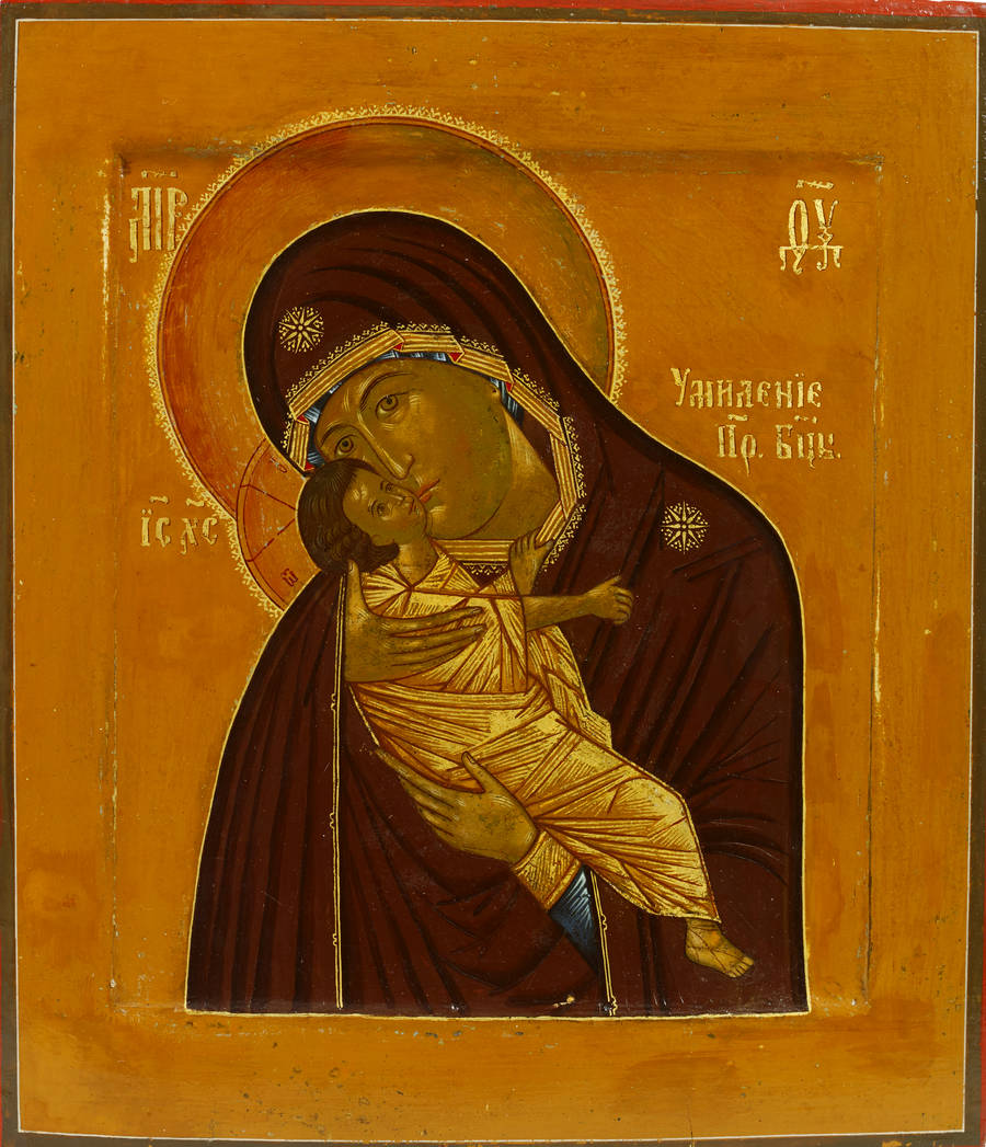 Detailed view: AZ16. Virgin Umilenie- exhibited at the Temple Gallery, specialists in Russian icons
