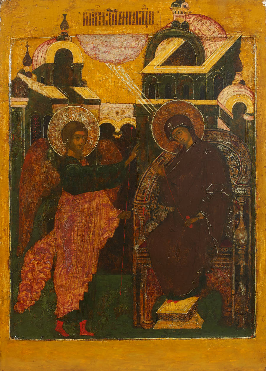 Detailed view: AZ32. Annunciation- exhibited at the Temple Gallery, specialists in Russian icons