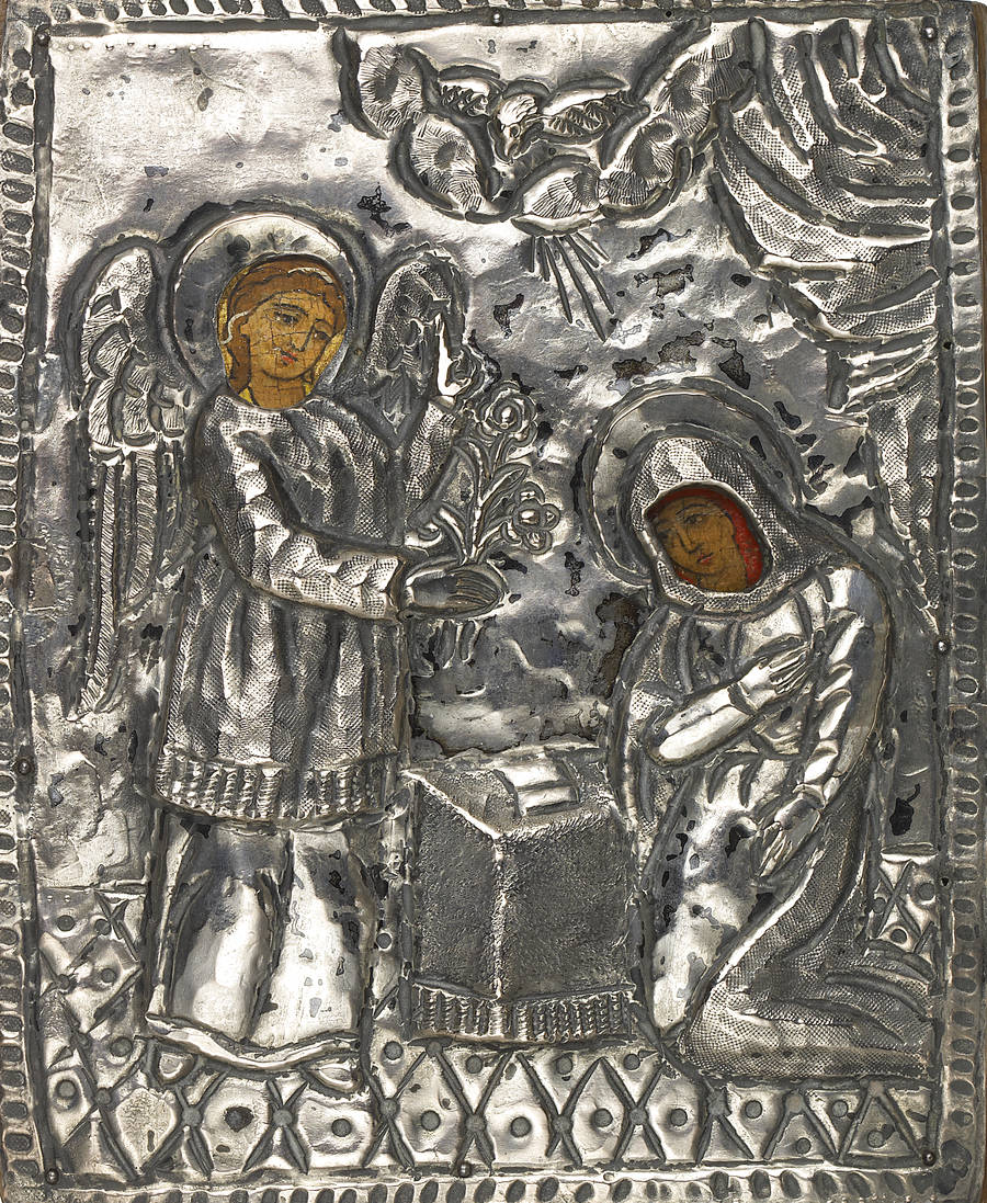 Detailed view: AZ28. Annunciation- exhibited at the Temple Gallery, specialists in Russian icons